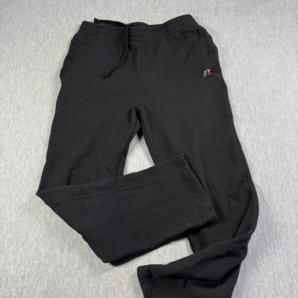 Russell Athletic Sweatpants Mens Medium Black Fleece Drawstring Elastic Waist
